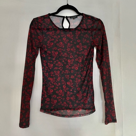 Dynamite Sheer mesh floral long sleeve top - Picture 2 of 5